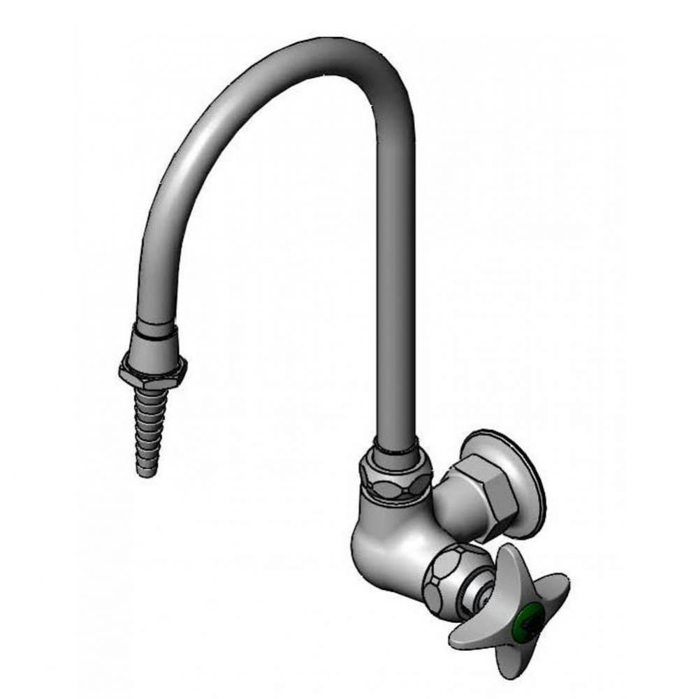 Lab Faucet, Single Temp, Wall Mount, Swivel/Rigid Gooseneck, Serrated Tip, 4-Arm Handle