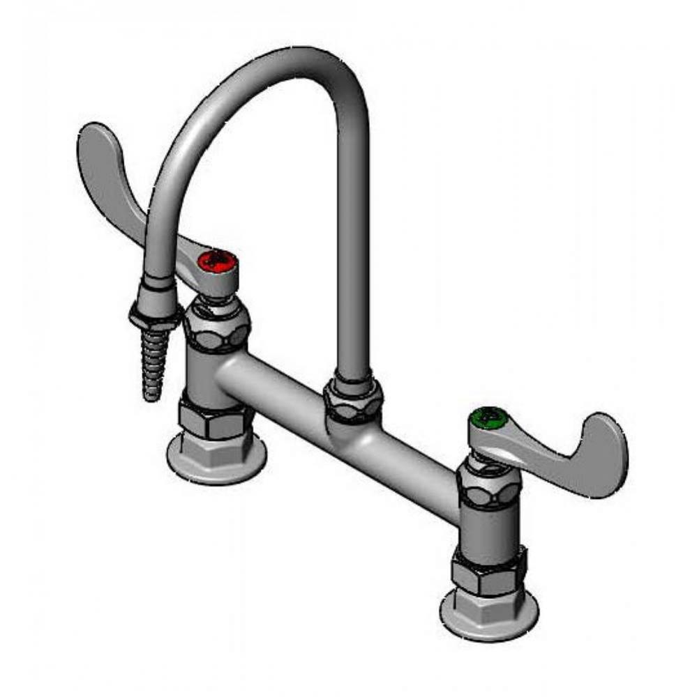 Lab Mixing Faucet, 8'' Deck Mount, Swivel/Rigid Gooseneck, Serrated Tip, 4'' W