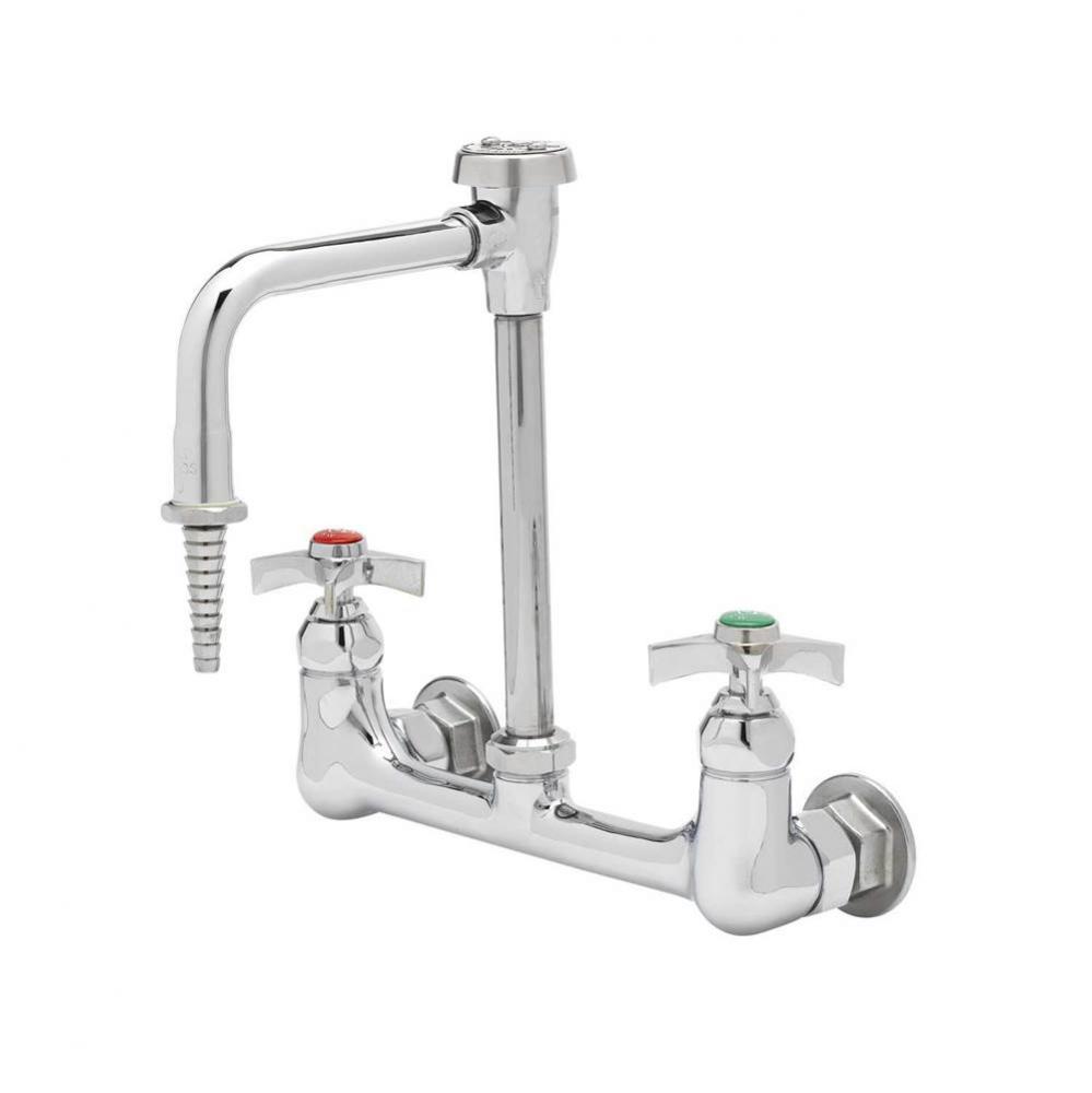 Lab Mixing Faucet, Wall Mount, S/R Vacuum Breaker Nozzle, Serrated Tip, 4-Arm Handles