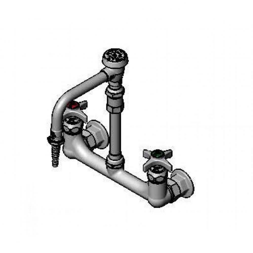 Lab Mixing Faucet, Wall Mount, Swivel Vacuum Breaker Nozzle, Serrated Tip, 4-Arm Handles