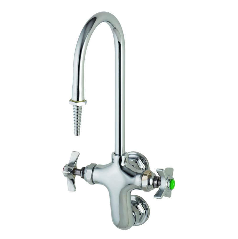 Lab Vertical Mixing Faucet, Wall Mount, Rigid/Swivel GN, Serrated Tip, 4-Arm Handles