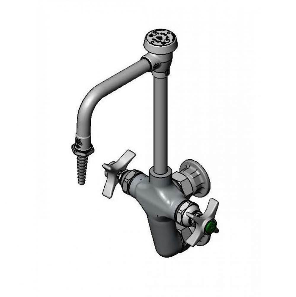 Lab Vertical Mixing Faucet, Wall Mount, Rigid/Swivel Vacuum Breaker Nozzle, Serrated Tip