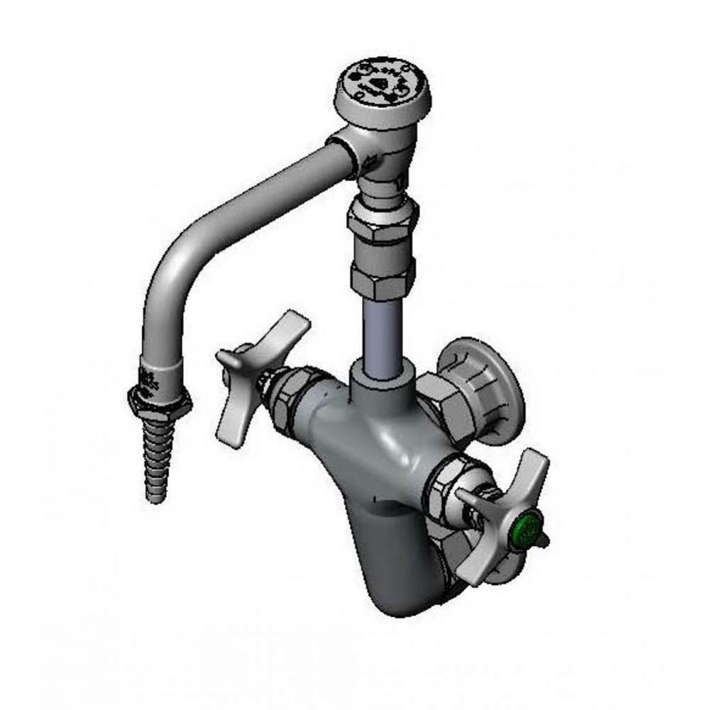 Lab Vertical Mixing Faucet, Wall Mount, Swivel Vacuum Breaker Nozzle, Serrated Tip