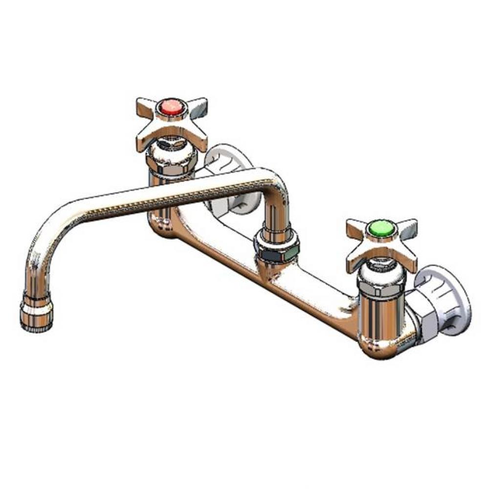 Sink Mixing Faucet, 8'' Wall Mount, 9'' Swing Nozzle, 4-Arm Lab Handles