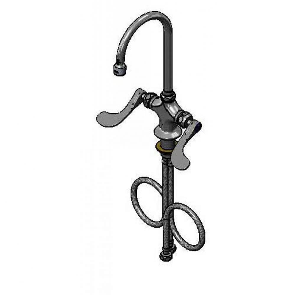 Double Pantry Faucet, Single Hole, Ceramas, Swivel Gooseneck, B-0199-06-N05, Wrist Handles