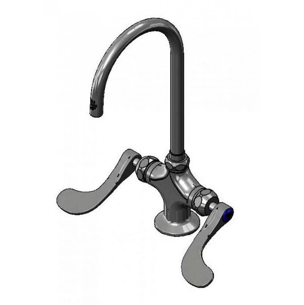 Double Pantry Faucet, Single Hole, Ceramas, 133XP-F22 Swivel Gooseneck, Wrist Handles