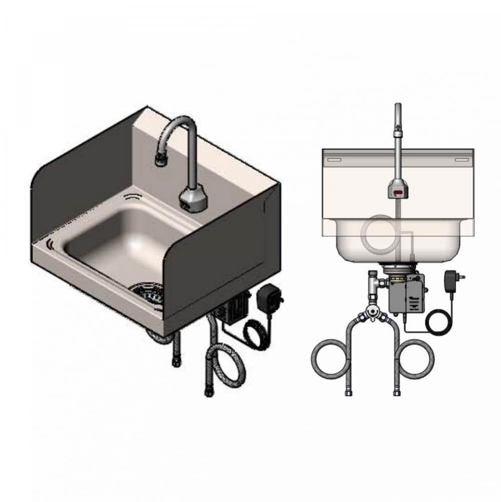 Sink Package: Hand Wash Sink w/ Drain Assembly and Side Shields & EC-3101 Sensor Faucet