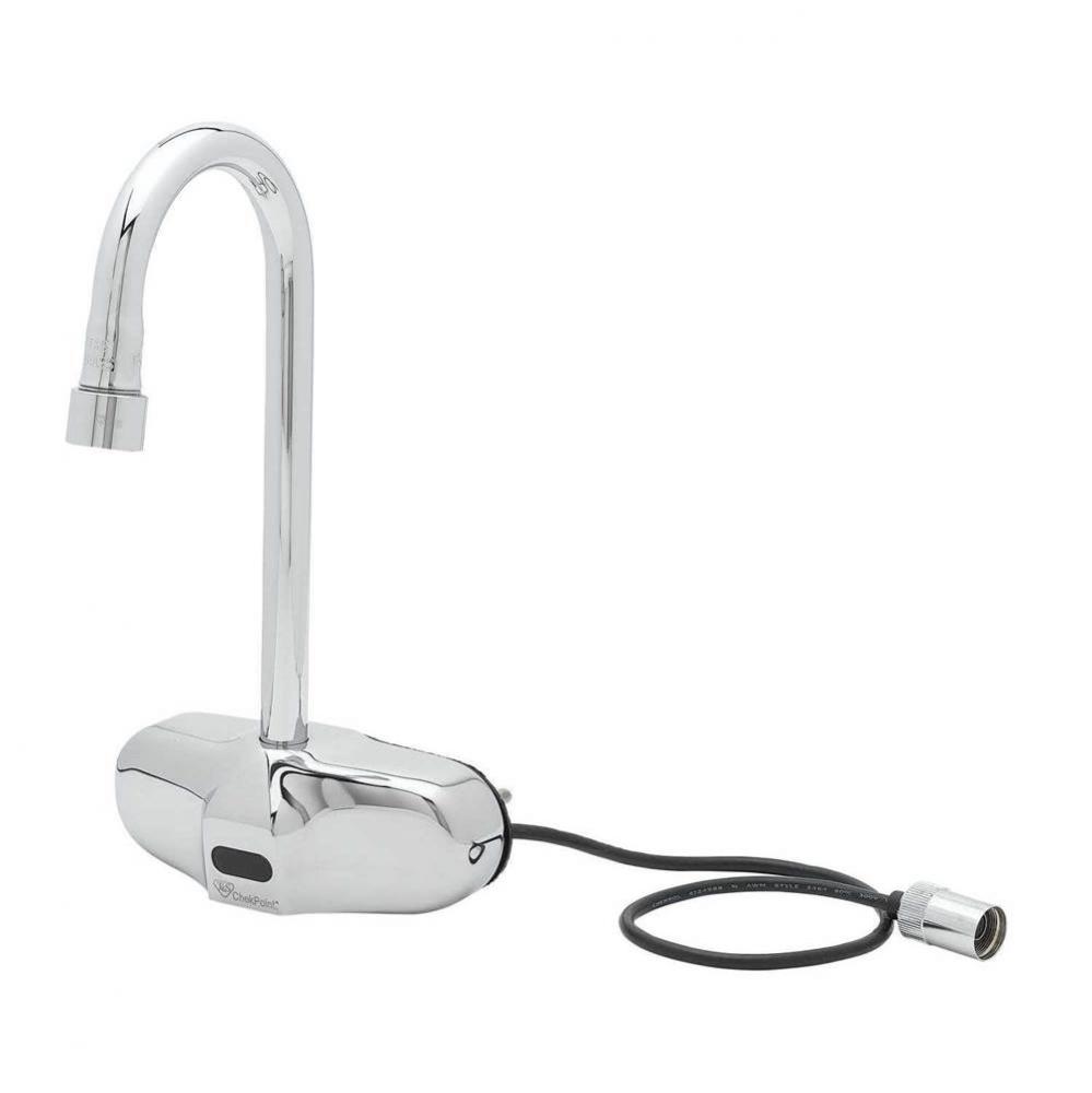 ChekPoint Electronic Faucet, 4'' Wall Mount, Gooseneck, Less Mixing Valve (Two-Hole Inst