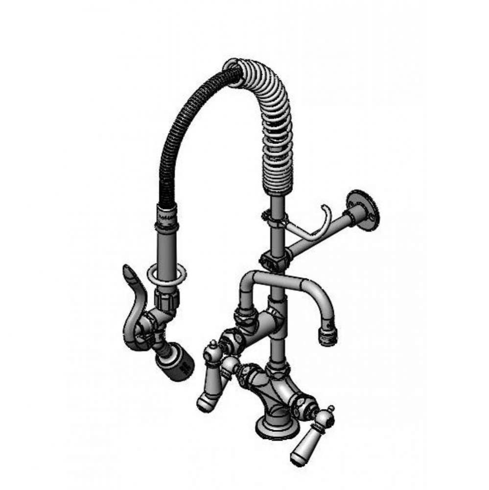 Mini-Pre-Rinse unit: Single Hole/Dual Temp, 6'' Swivel Nozzle Club Handles, Wall Bracket