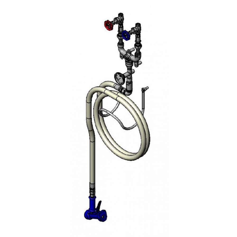 1/2'' Washdown Station, Chrome Plated, 50 Ft. Hose, Thermometer, Stainless Steel Water G