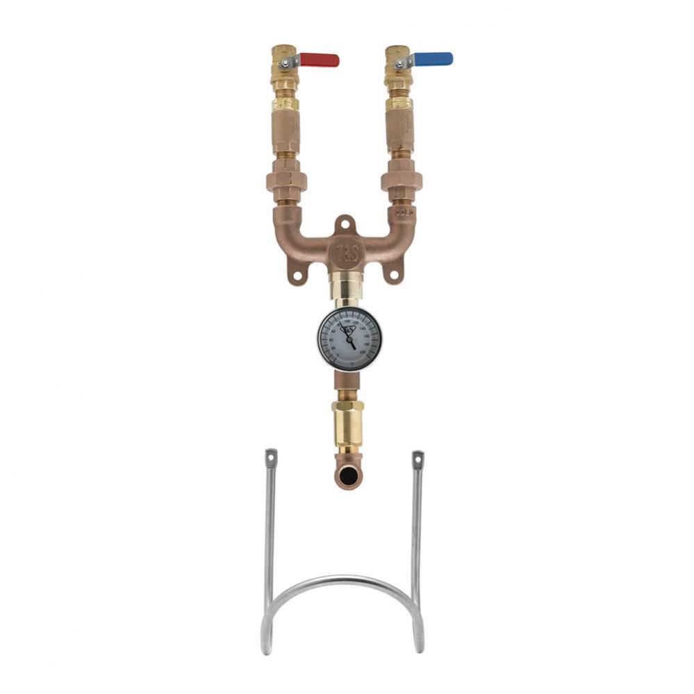 3/4'' Washdown Station w/ Ball Valves, Hose Swivel, Thermometer, Hose Rack