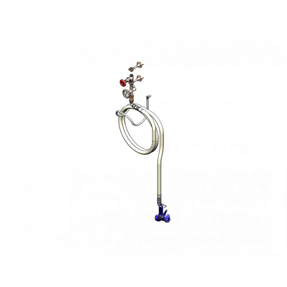 1/2'' Washdown Station: Valve, Thermometer, Swivel, 50' Creamery Hose & Water G