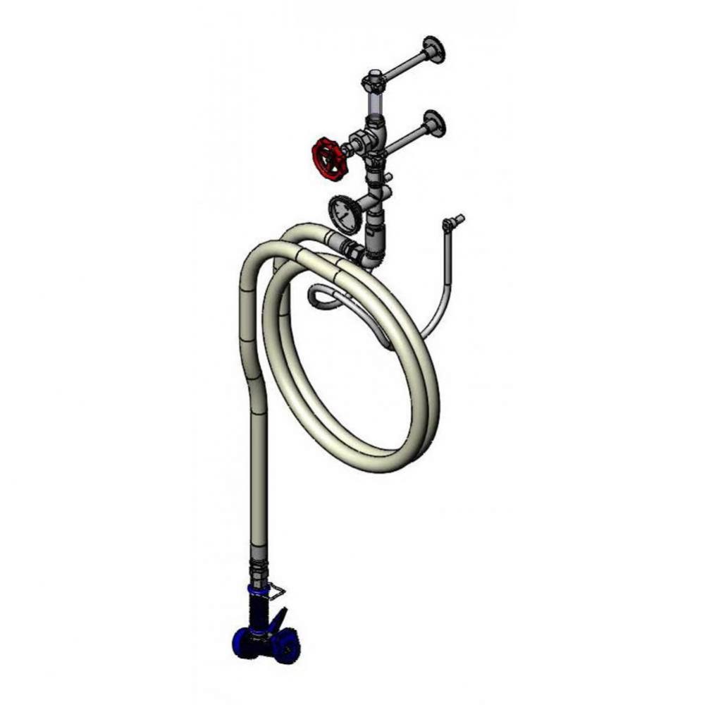 3/4'' Washdown Station: Valve, Thermometer, Swivel, 50' Creamery Hose & Water G