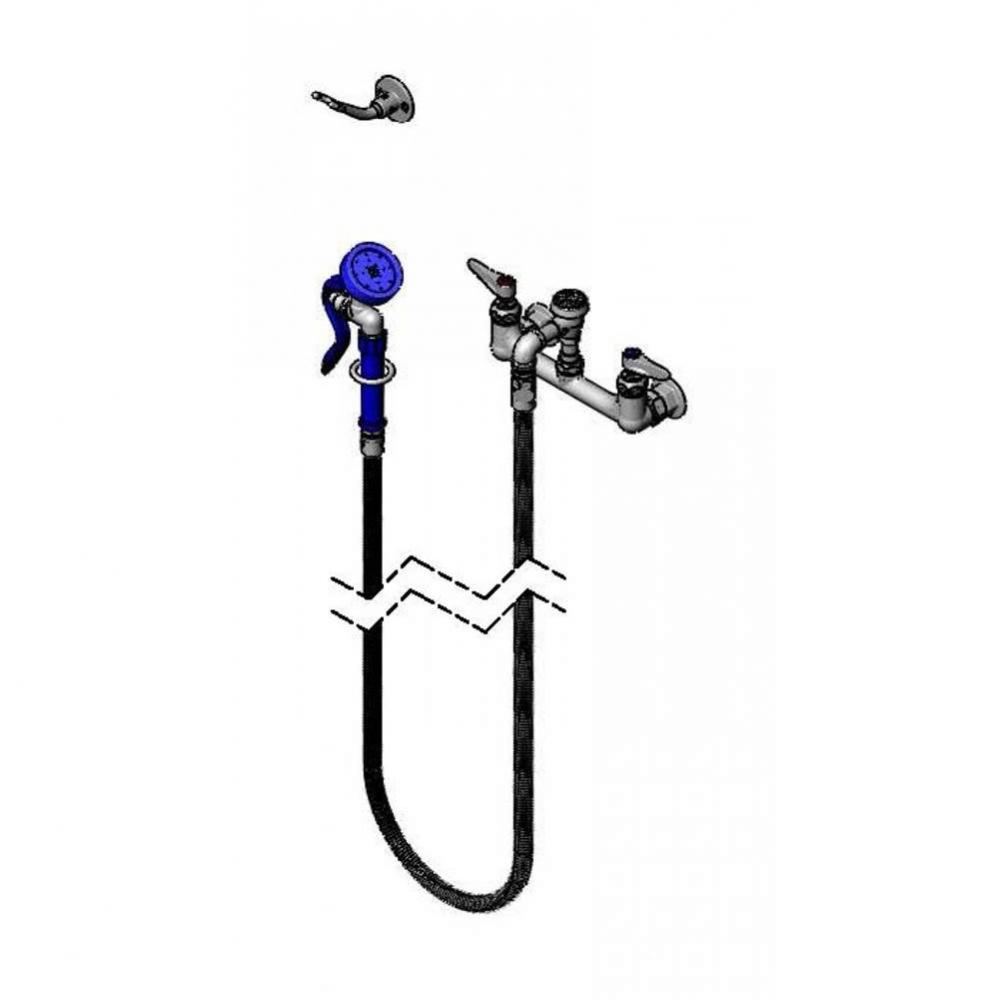 Pet Grooming Unit, 8'' Wall Mount Base Fct, 104'' SS Hose, Angled Spray Valve