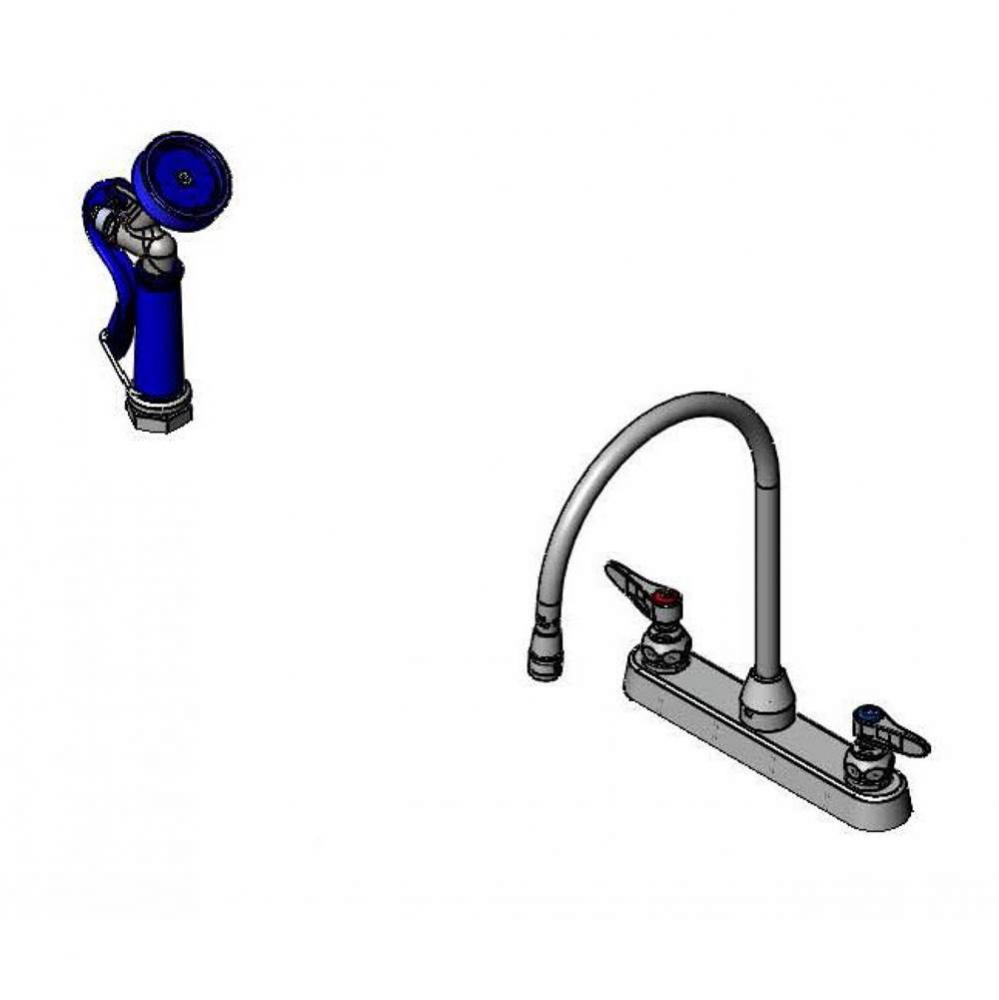 Pet Grooming Faucet w/ Spray Valve, 8'' Deck Mt, Gooseneck