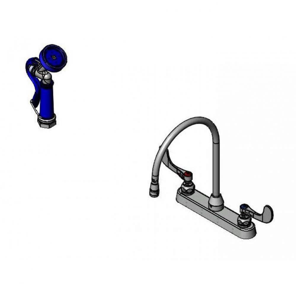 Pet Grooming Faucet w/ Spray Valve, 8'' Deck Mt, Gooseneck, B-WH4