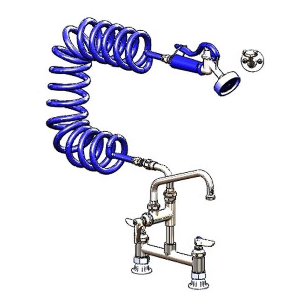 Pet Grooming Faucet, Deck 8'' Centers, Aluminum Spray Valve, Coiled Hose, 8''
