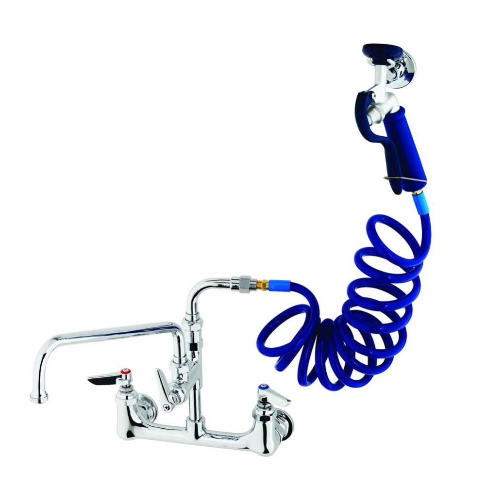 Pet Grooming Faucet, Wall 8'' Centers, Aluminum Spray Valve, Coiled Hose, 6''