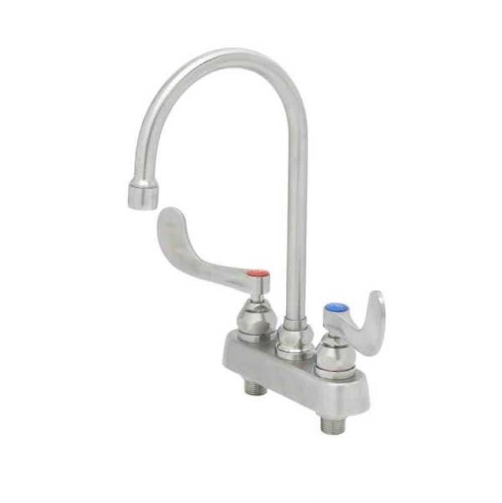 4'' Stainless Steel Deck Mount Workboard Faucet with 4'' Stainless Steel Wrist