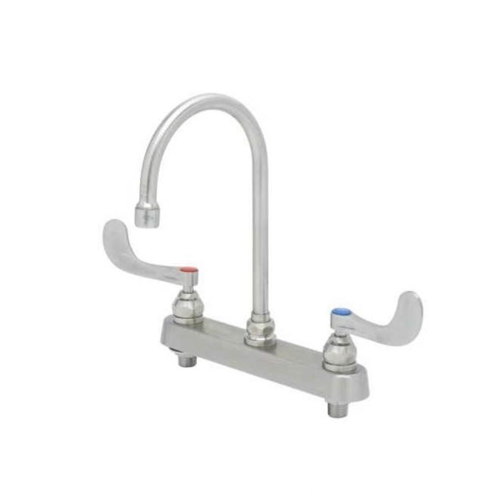 8'' Stainless Steel Deck Mount Workboard Faucet with Stainless Steel 4'' Wrist