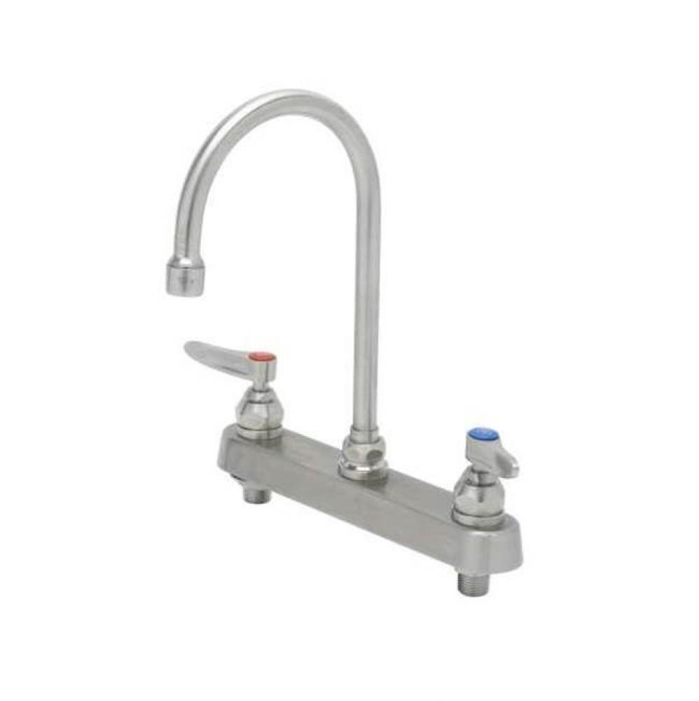 8'' Stainless Steel Deck Mount Workboard Faucet with Stainless Steel Lever Handles and S