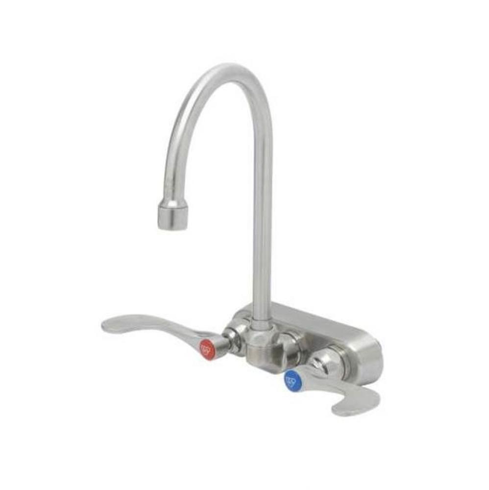 4'' Wall Mount Stainless Steel Mixing Faucet w/ Stainless Steel Swivel Gooseneck with 2.