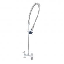 T&S Brass B-0123-B08 - Pre-Rinse Unit: 8'' Deck Mount, Overhead Spring, B-0108 Spray Valve, Wall Bracket