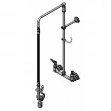 T&S Brass B-0131-BC-28H - Pre-Rinse: 8'' Wall Mount, Overhead Swivel Arm, Low-Flow Spray Valve, B-0028-H Flex Hose