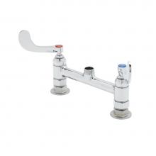 T&S Brass B-0220-LN-WH4 - Double Pantry Faucet, 8'' Deck Mount, Swivel Outlet, Eternas, 4'' Wrist Handle