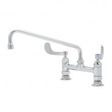 T&S Brass B-0221-WH4 - Double Pantry Faucet, 8'' Deck Mount, Eterna Cartridges, 12'' Swing Nozzle, 4&