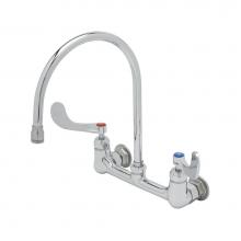 T&S Brass B-0230-135X-WH4 - 8'' Wall Mount Mixing Faucet, Eterna Cartridges, 4'' Wrist Action Handles &