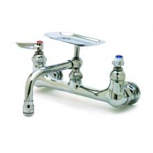 T&S Brass B-0233-01 - Double Pantry Faucet, Wall Mount, 8'' Centers, 6'' Swing Nozzle with Soap Dish