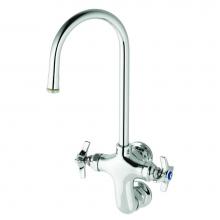 T&S Brass B-0315 - Vertical Double Pantry Faucet, Wall Mount, Rigid Gooseneck, Four-Arm Handles