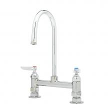 T&S Brass B-0320-M - Double Pantry Faucet, Deck Mount, 8'' Centers, Rigid Gooseneck, Lever Handles (Qty. 6)