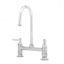 T&S Brass B-0320 - Double Pantry Faucet, Deck Mount, 8'' Centers, Swivel/Rigid Gooseneck, Lever Handles