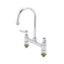 T&S Brass B-0321-CC-CR - 8'' c/c Deck Mount Faucet, Swivel Gooseneck, Lever Handles, 00CC Inlets & Ceramas