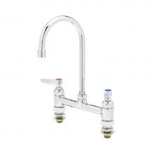 T&S Brass B-0321-CC - Double Pantry Faucet, Deck Mount, 8'' Centers, Swivel Gooseneck, Lever Handles, CC Inlet