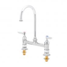 T&S Brass B-0321-NPL - 8'' c/c Double Pantry Faucet, Deck Mount, Swivel Gooseneck, Lever Handles & B-0425 S