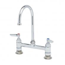 T&S Brass B-0321 - Double Pantry Faucet, Deck Mount, 8'' Centers, Swivel Gooseneck, Lever Handles, Eternas