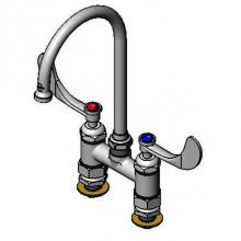 T&S Brass B-0325-CC-CR-W4 - Double Pantry Faucet, 4'' c/c Deck Mount, Ceramas, Swivel Gooseneck,00CC, Wrist Handles