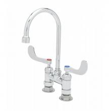 T&S Brass B-0325-CR-WH4 - 4'' c/c Double Pantry Faucet, Swivel Gooseneck, 4'' Handles, Cerama Cartridges