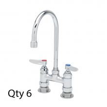 T&S Brass B-0325-M - Double Pantry Faucet, Deck Mount, 4'' Centers, Swivel Gooseneck (Qty. 6)