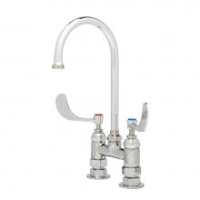 T&S Brass B-0325-WH4 - Double Pantry Faucet, 4'' c/c Deck Mount, Swivel Gooseneck, 4'' Wrist-Action H