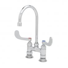 T&S Brass B-0325-WH4 - Double Pantry Faucet, 4'' c/c Deck Mount, Swivel Gooseneck, 4'' Wrist-Action H