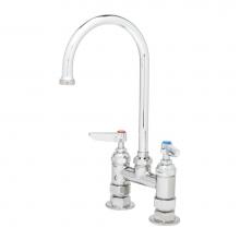 T&S Brass B-0325 - Double Pantry Faucet, Deck Mount, 4'' Centers, Swivel Gooseneck
