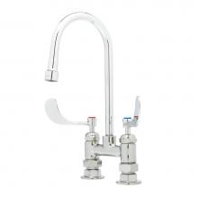 T&S Brass B-0328-CR-VF05 - 4'' Deck Mount Faucet w/ 0.5 GPM Non-Aerated VR Outlet Device, B-WH4 Handles, Ceramas