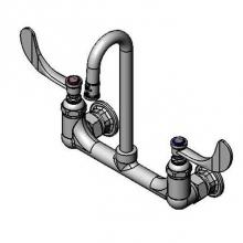 T&S Brass B-0330-01-WH4 - Double Pantry Faucet, Wall Mount, 8'' Centers, Swivel Gooseneck, 4'' Wrist-Act
