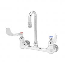 T&S Brass B-0330-01-WH4 - Double Pantry Faucet, Wall Mount, 8'' Centers, Swivel Gooseneck, 4'' Wrist-Act