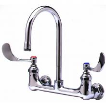 T&S Brass B-0330-04 - Double Pantry Faucet, Wall Mount, 8'' Centers, S/R Gooseneck, 4'' Wrist Action
