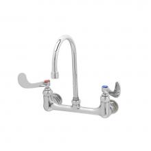 T&S Brass B-0330-04 - Double Pantry Faucet, Wall Mount, 8'' Centers, S/R Gooseneck, 4'' Wrist Action